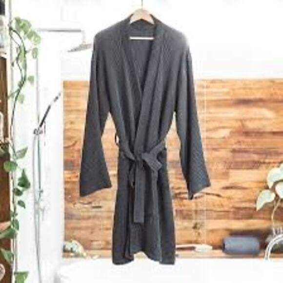 NEW Ettitude Waffle Knit Bathrobe in Slate sz S Organic Bamboo Lyocell Robe - Picture 3 of 3